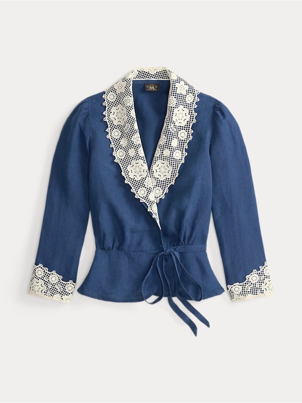 ISO RRL Lace-Trim Linen Wrap Blouse